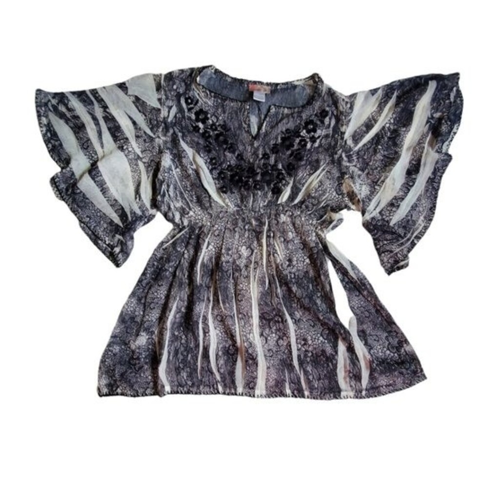 Studio MK v neck flutter sleeve floral print top sz M